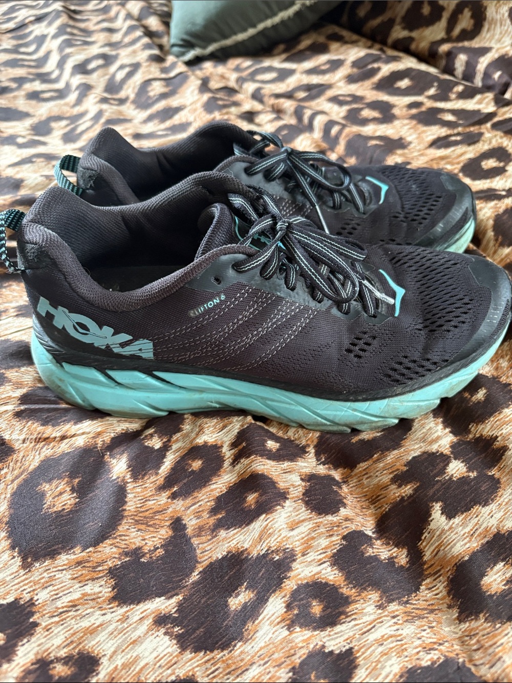 Hoka Women's Black and Teal Athletic Running Shoes